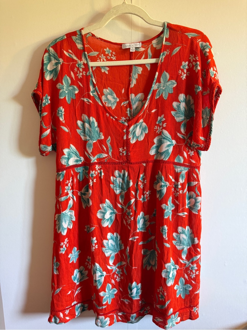 Patrons of Peace Floral Boho Tunic Dress / Top Medium Coral Orange Rayon